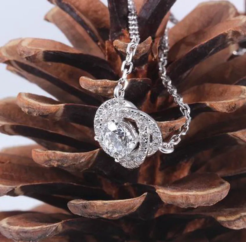 Doveggs round halo moissanite pendant necklace for women