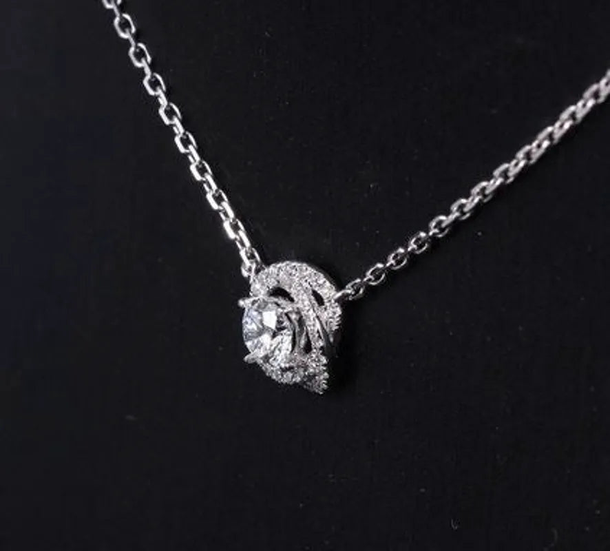 Doveggs round halo moissanite pendant necklace for women