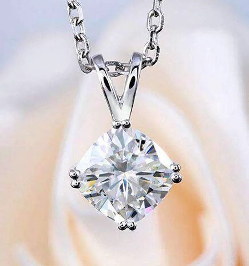 Doveggs double prongs cushion moissanite pendant necklace for women (pendant only)