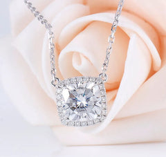 Doveggs cushion halo pendant necklace with chain