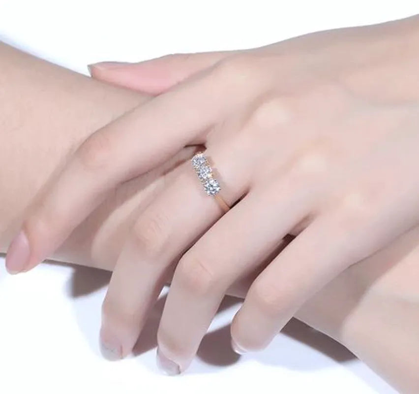 Doveggs Three-stone moissanite/lab grown diamond wedding band for women-2.2mm band width