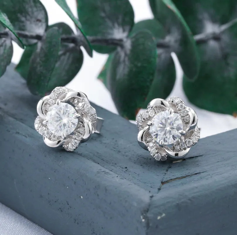 Doveggs studs push back round moissanite earrings