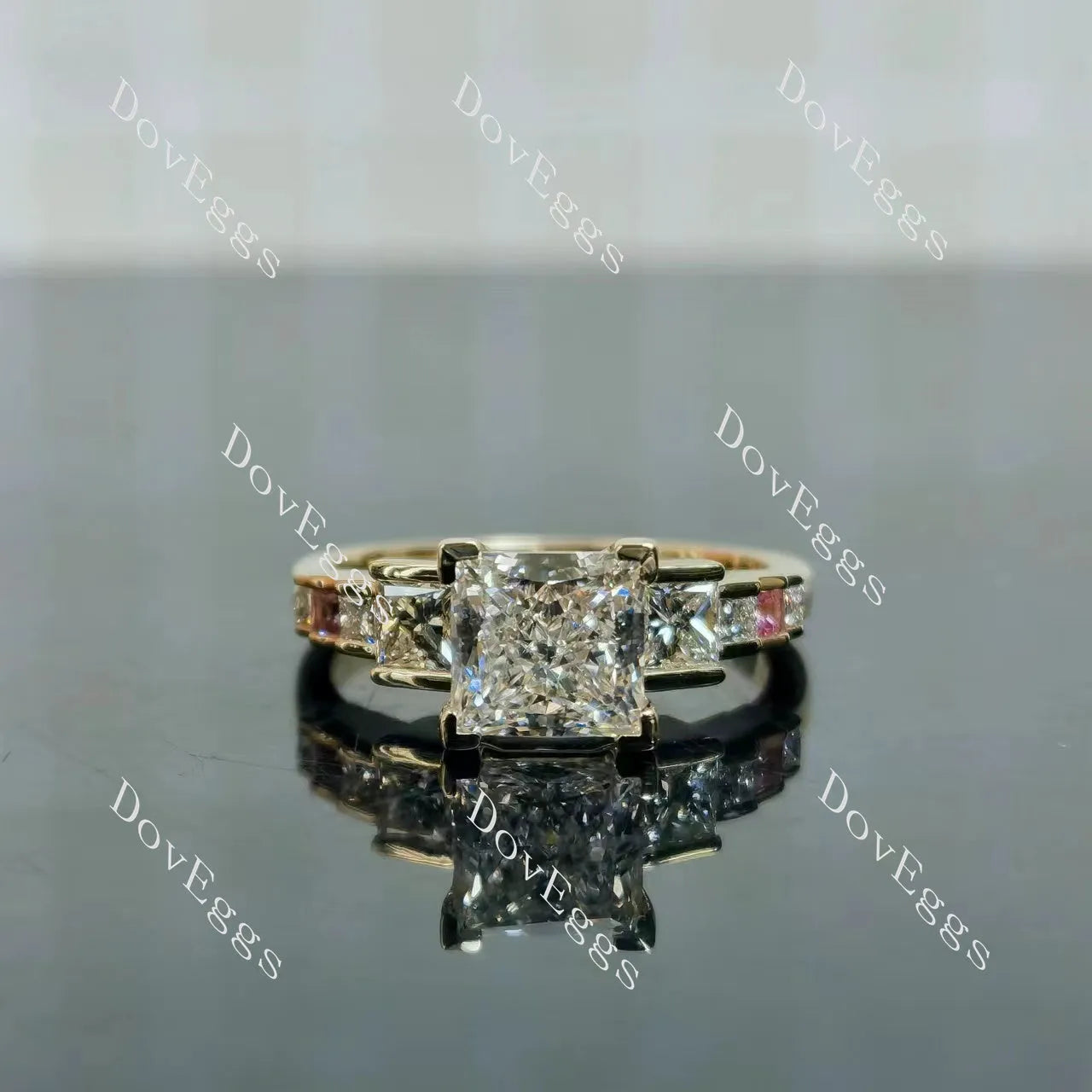 Doveggs Princess Bezel Side Stones Lab Grown Diamond Bridal Set (2 rings)