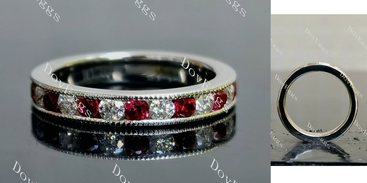 Doveggs round eternity channel set moissanite/lab grown diamond & colored gem wedding band-3.3mm band width