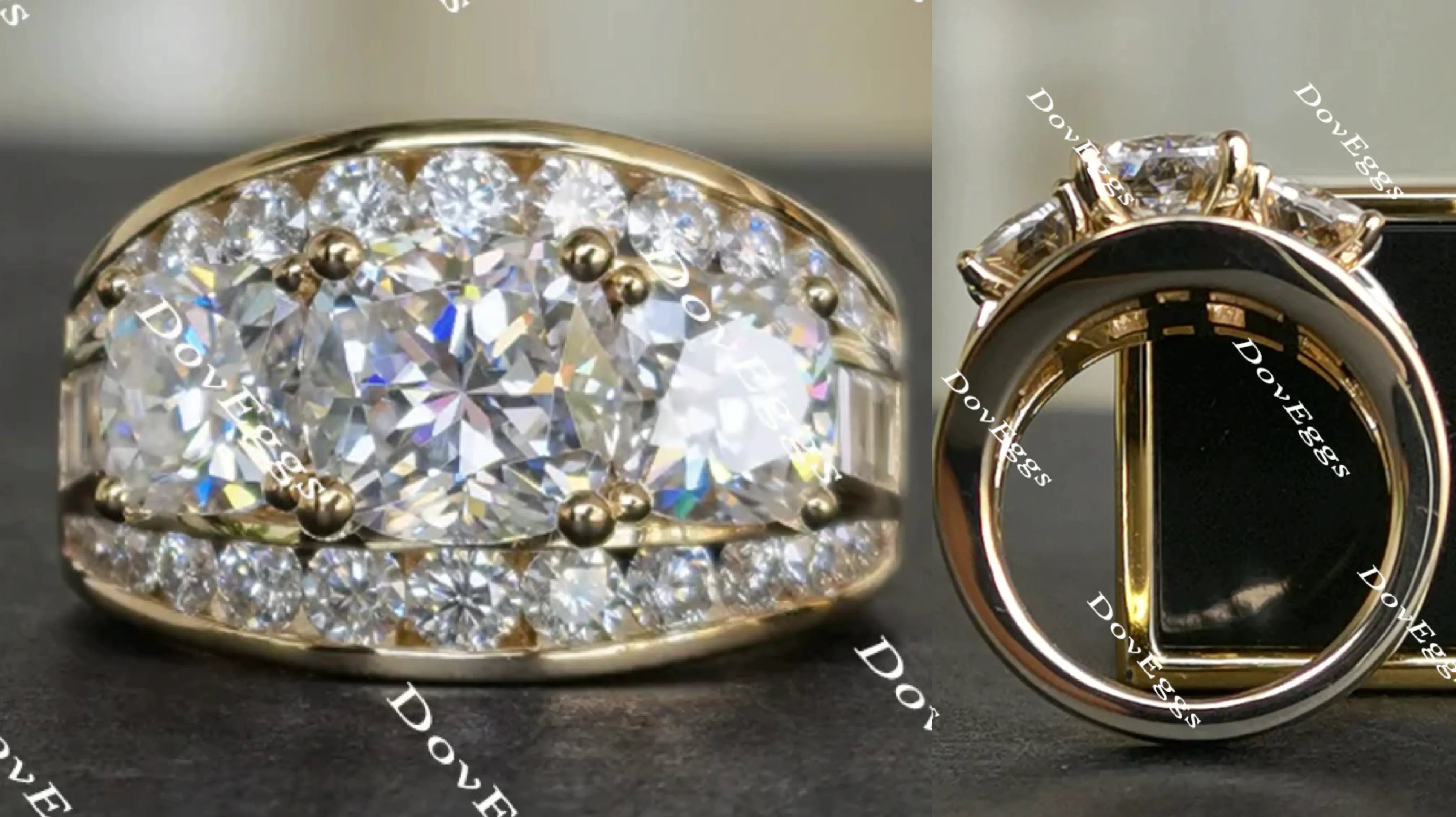 Doveggs cushion three-stone moissanite engagement ring
