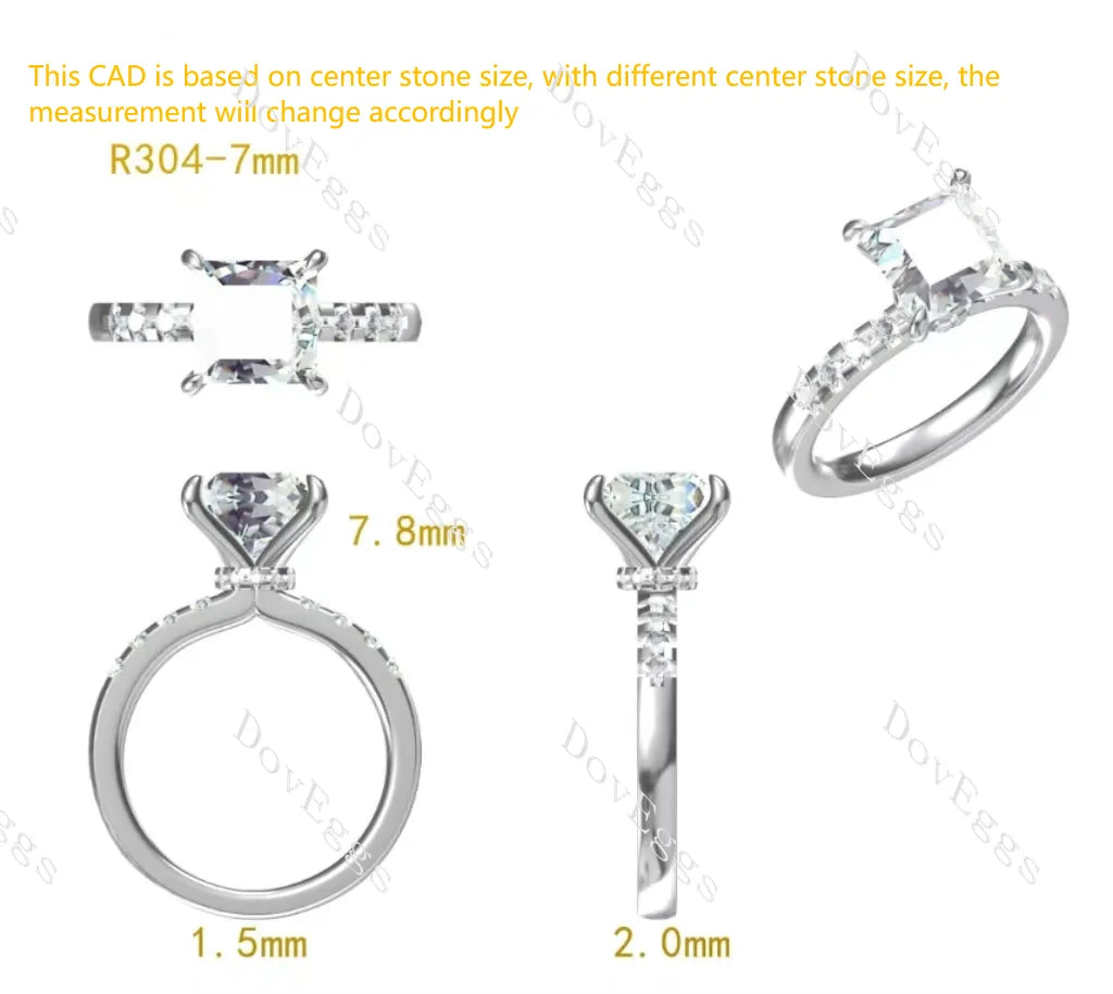 Doveggs Princess pave moissanite engagement ring