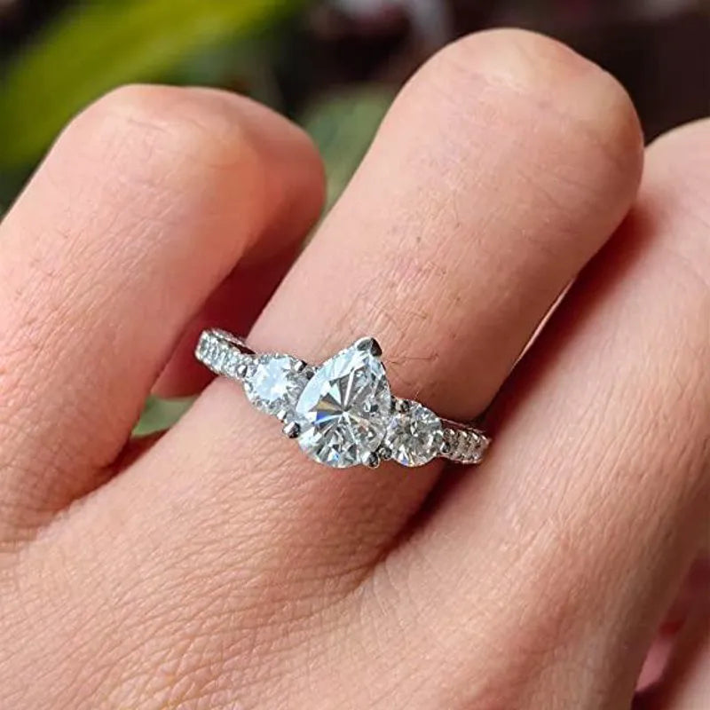 Doveggs pear vintage/antique pave moissanite engagement ring in sterling silver setting