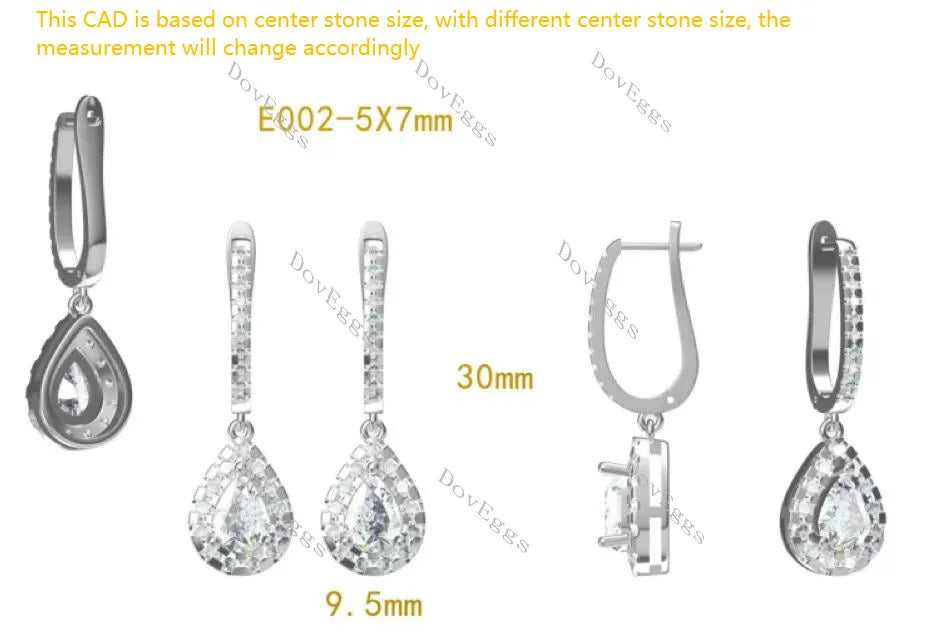 Doveggs pear halo drop moissanite earrings for women