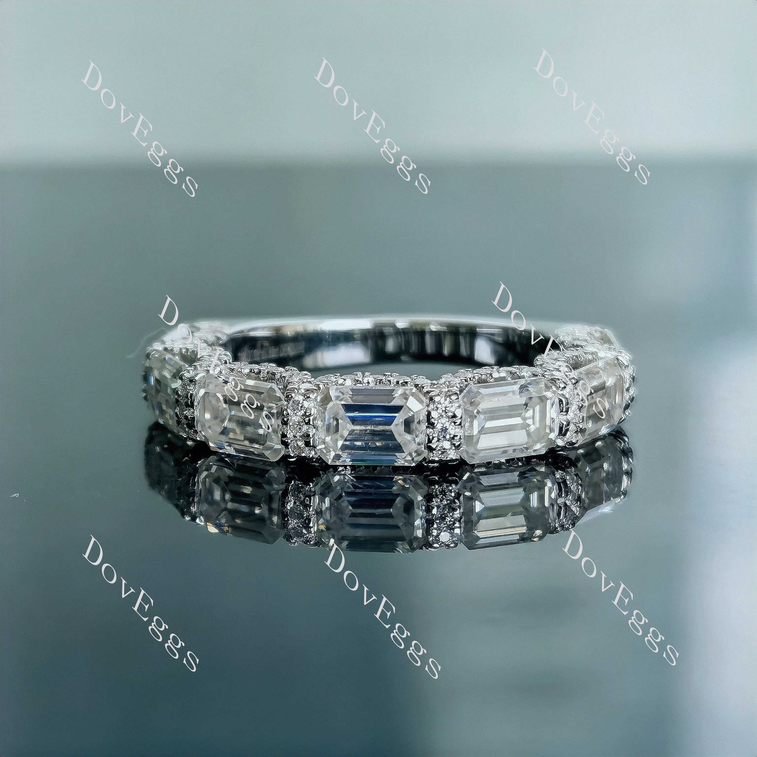 Doveggs emerald art deco pave moissanite/Lab grown diamond wedding band-2.5mm band width
