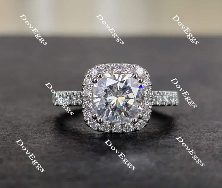 Doveggs cathedral cushion halo moissanite engagement ring