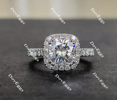 Doveggs cathedral cushion halo moissanite engagement ring