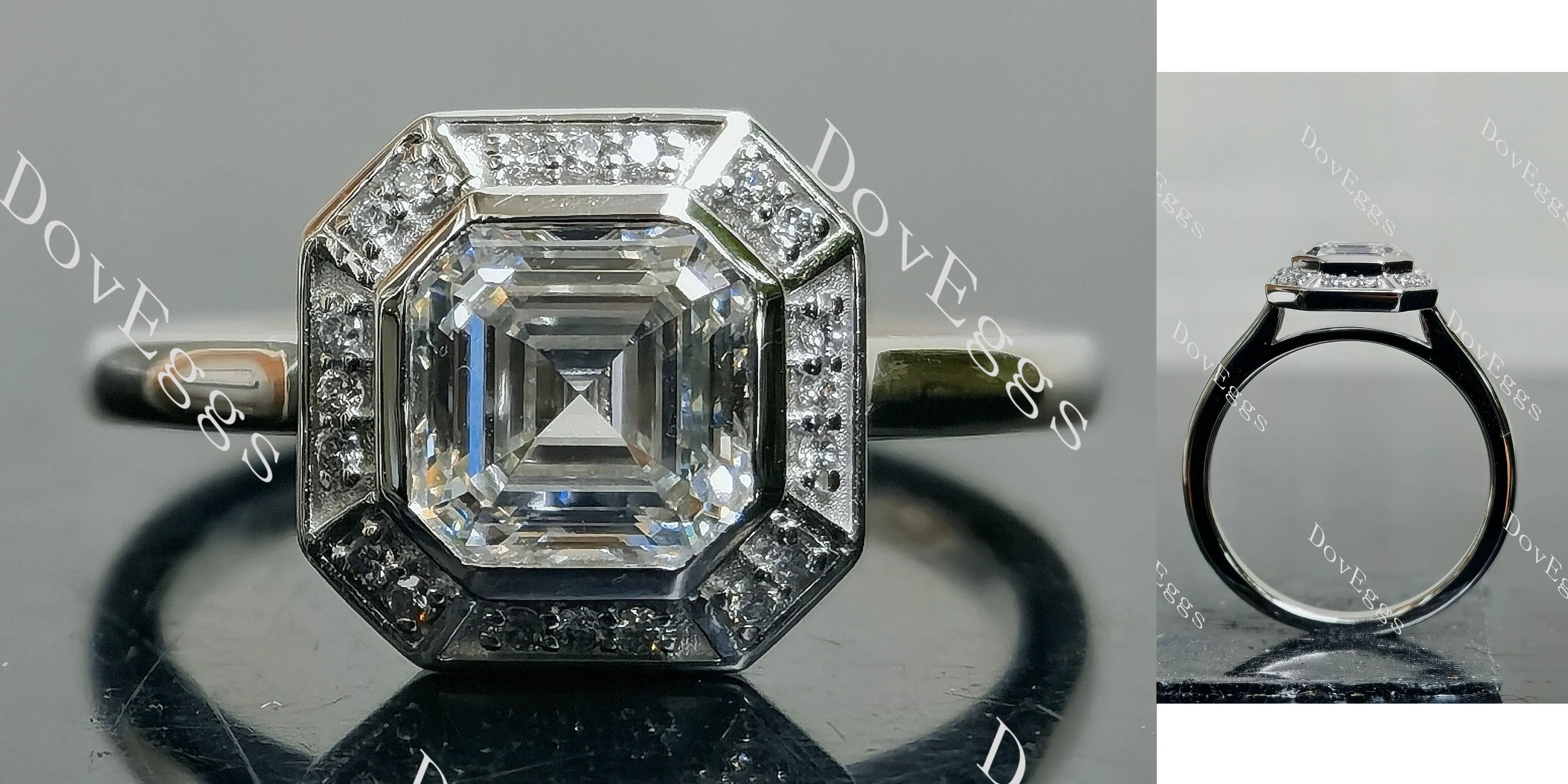 Doveggs Asscher Halo Bezel Lab Grown Diamond Engagement Ring