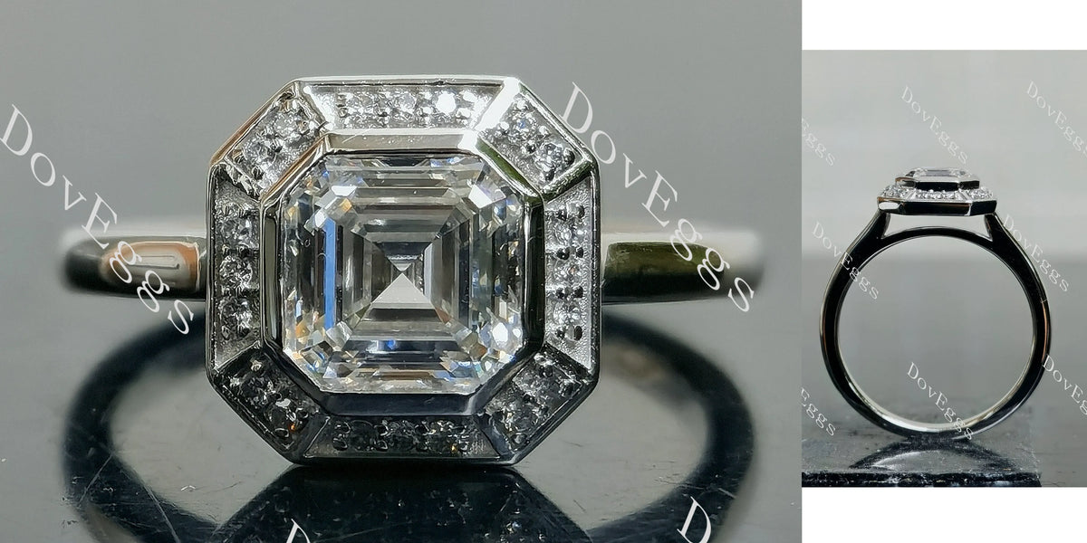 Doveggs Asscher Halo Bezel Lab Grown Diamond Engagement Ring