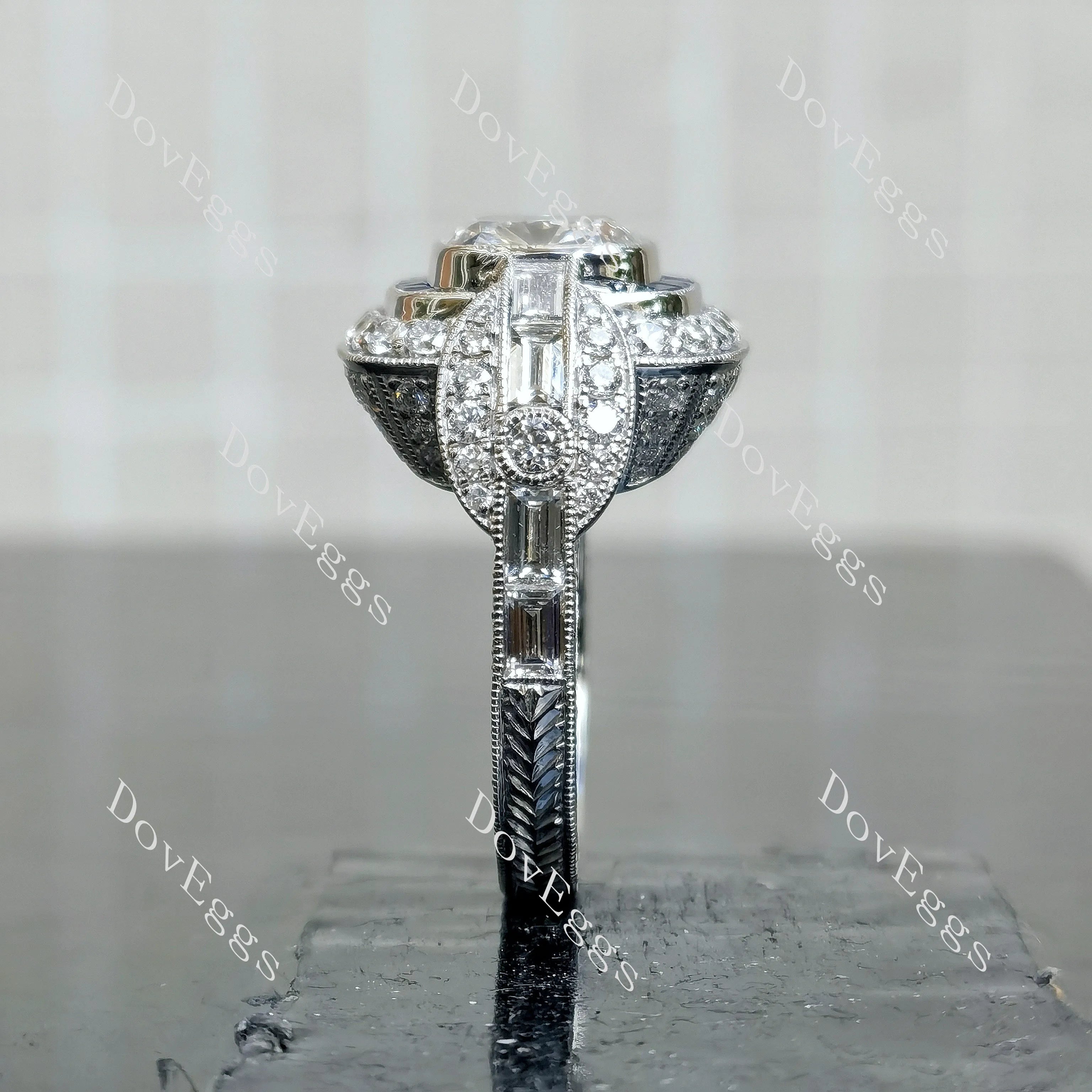 Doveggs Cushion Bezel Halo Vintage Lab Grown Diamond Engagement Ring