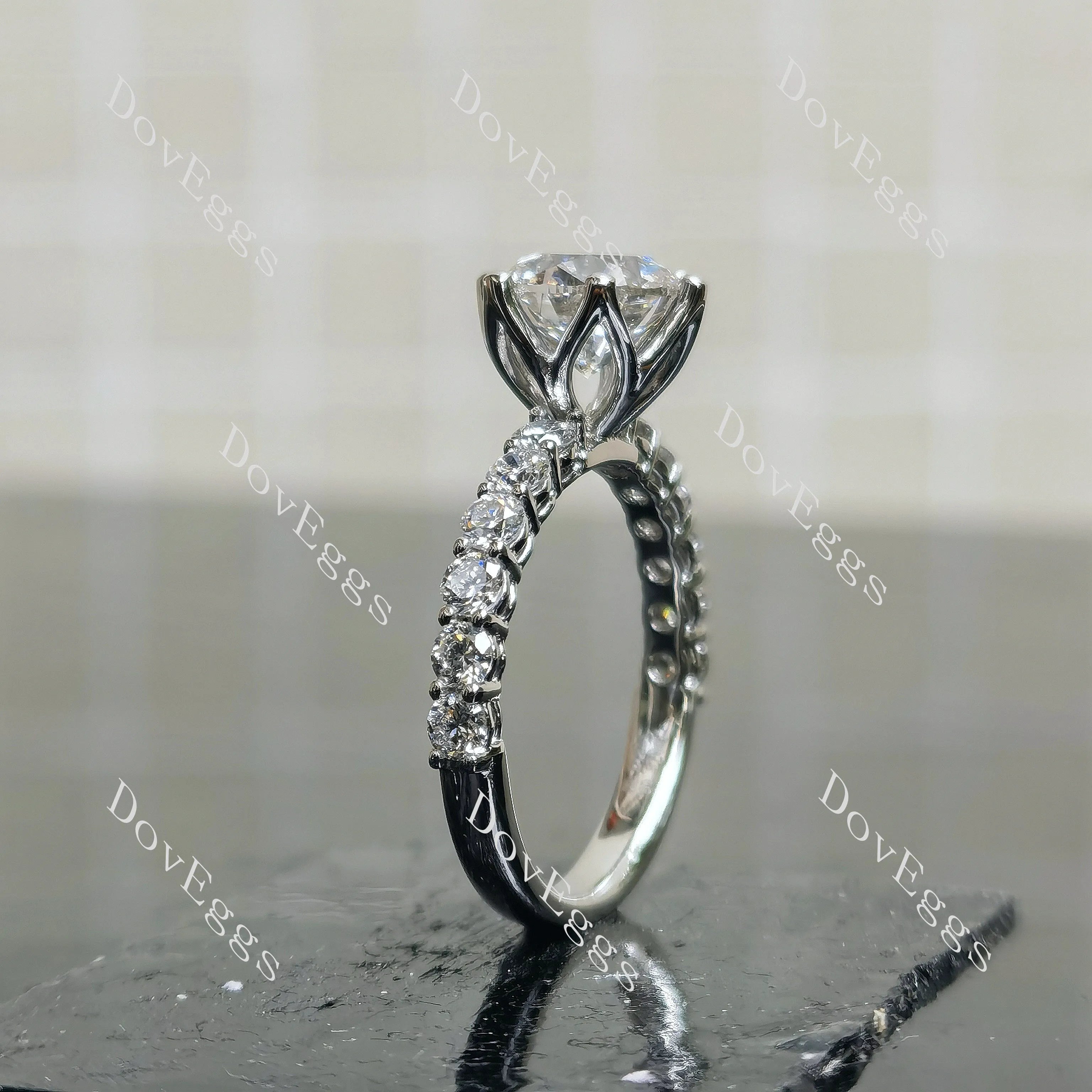 Doveggs Round Pave Half Eternity Lab Grown Diamond Engagement Ring