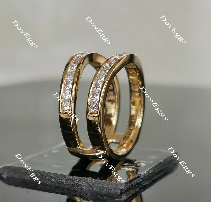 Doveggs princess moissanite/lab grown diamond wedding band/enhancer-8.1mm band width