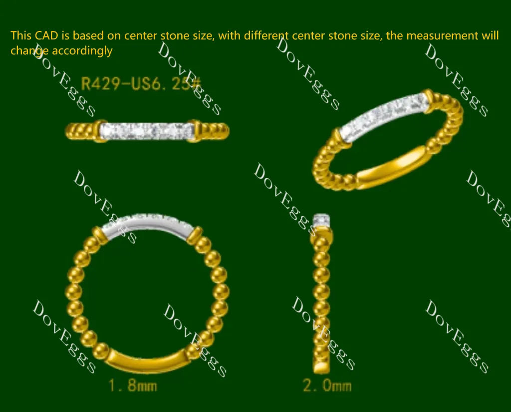 Doveggs beaded circle round pave moissanite/ lab grown diamond accents wedding band-2mm band width