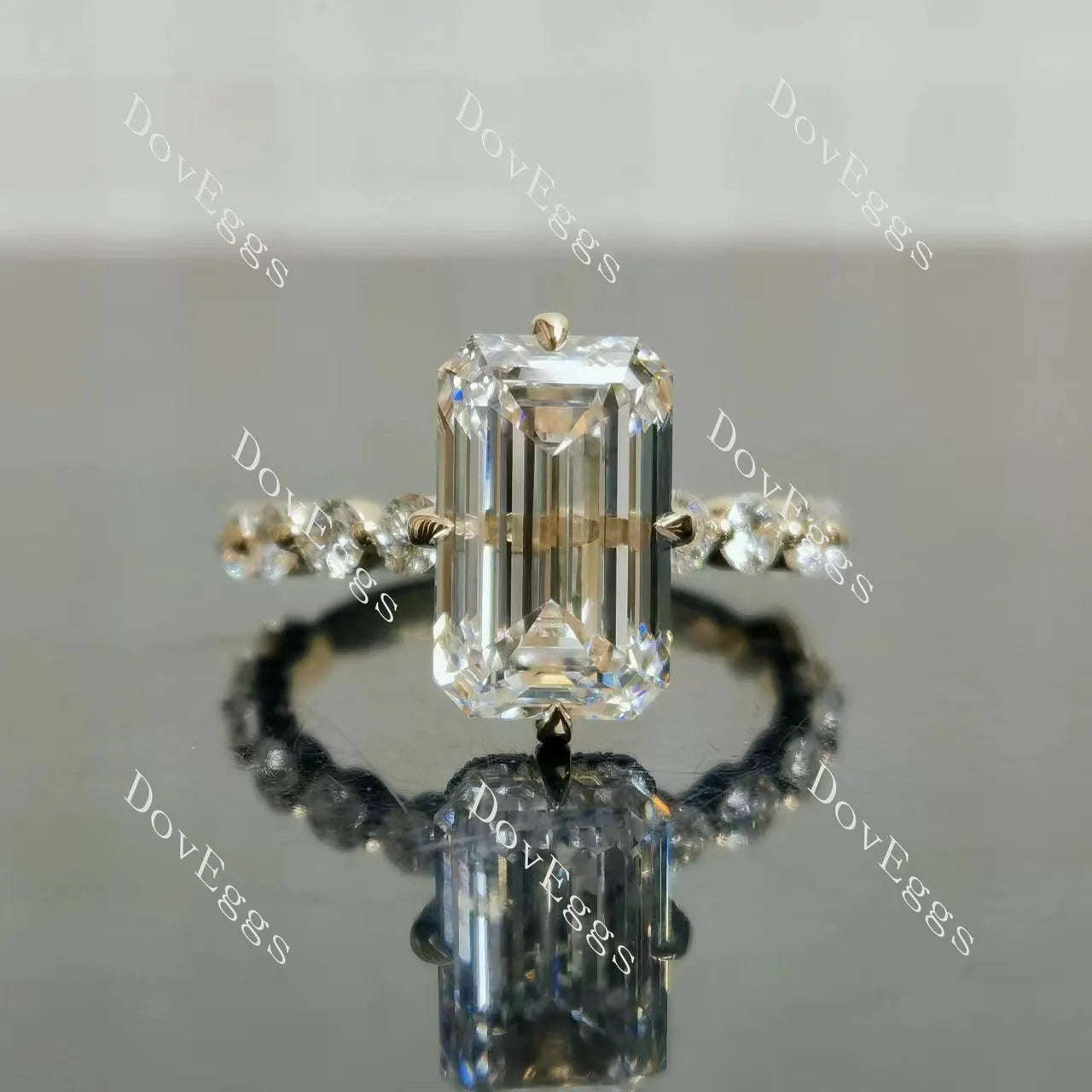 Doveggs Emerald Pave 3/4 Eternity Lab Grown Diamond Engagement Ring