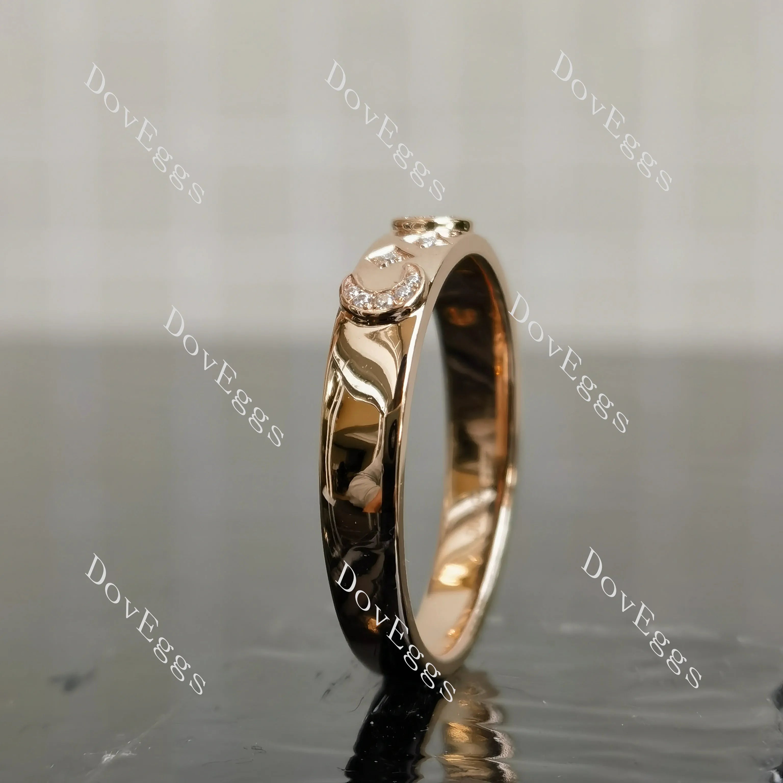 Doveggs star and moon round moissanite/lab grown diamond wedding band-3.5mm band width