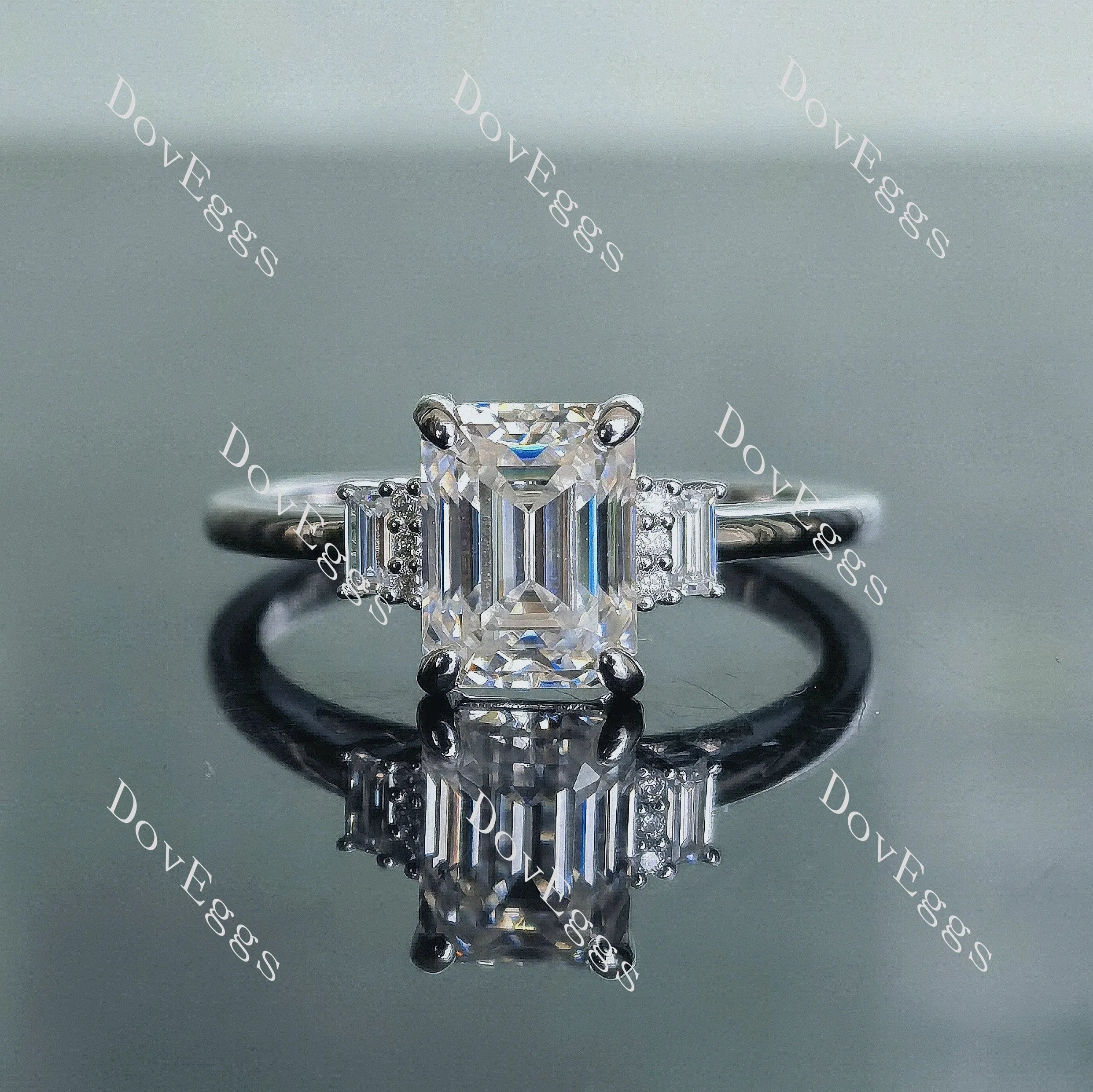 Doveggs emerald side stone moissanite engagement ring