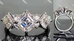 GRETZYA three stones Asscher moissanite engagement ring