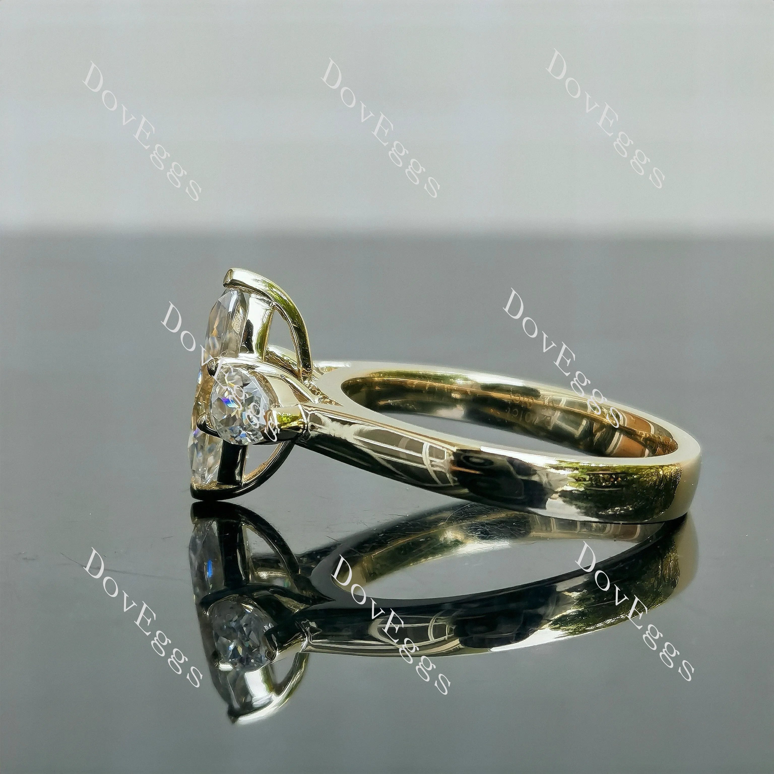 Doveggs Marquise Modified H&A cut pave three stones moissanite engagement ring