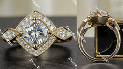 Doveggs cushion art deco halo moissanite engagement ring