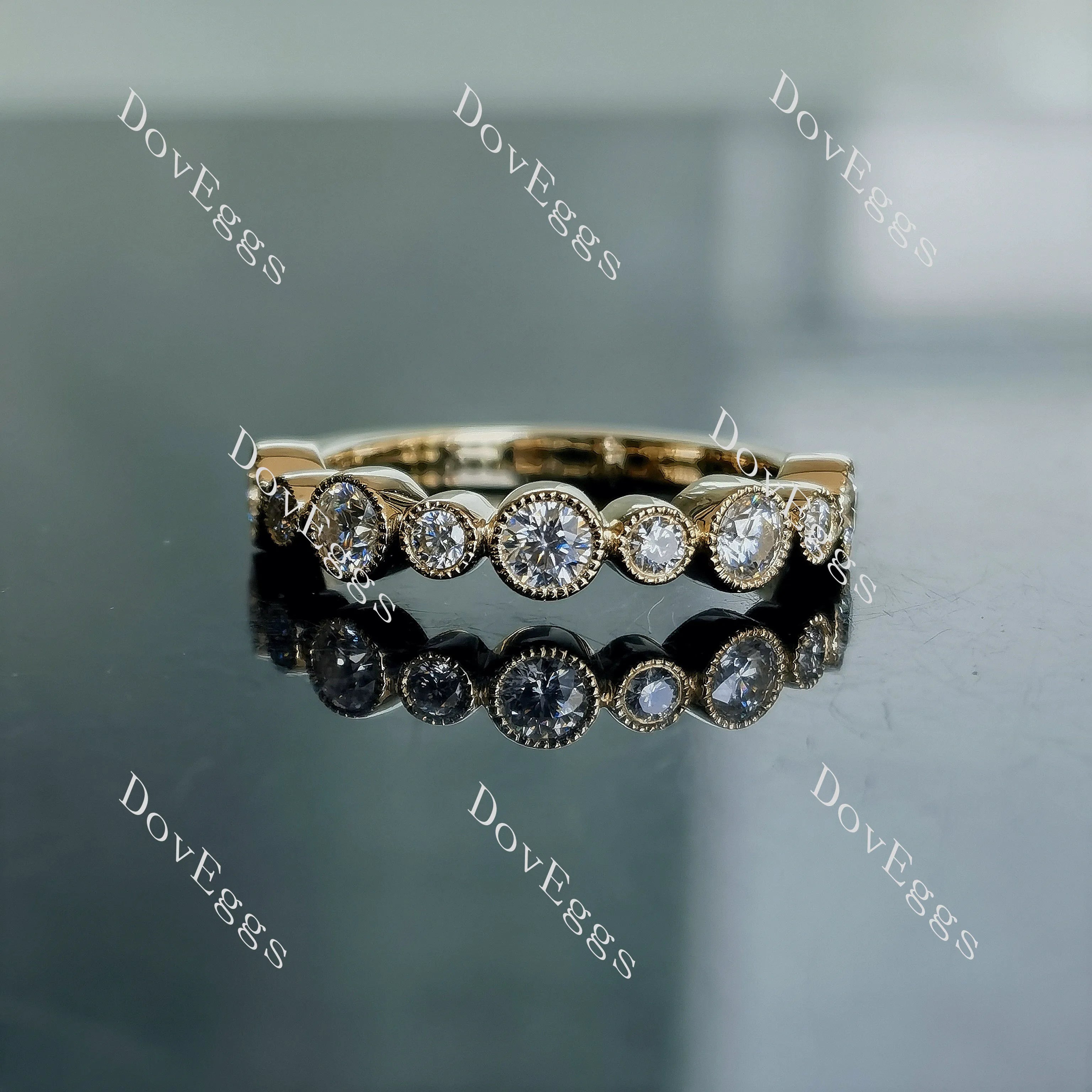 Doveggs round bezel half eternity moissanite/lab grown diamond wedding band-3.7mm band width