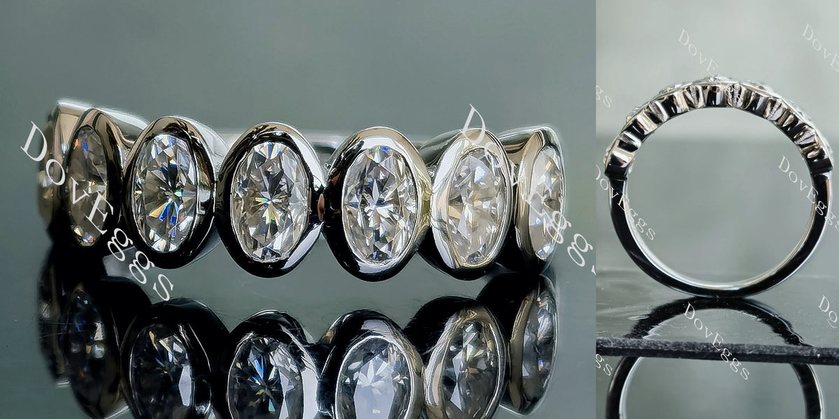 Doveggs oval seven stones bezel moissanite/lab grown diamond wedding band-2.5mm band width