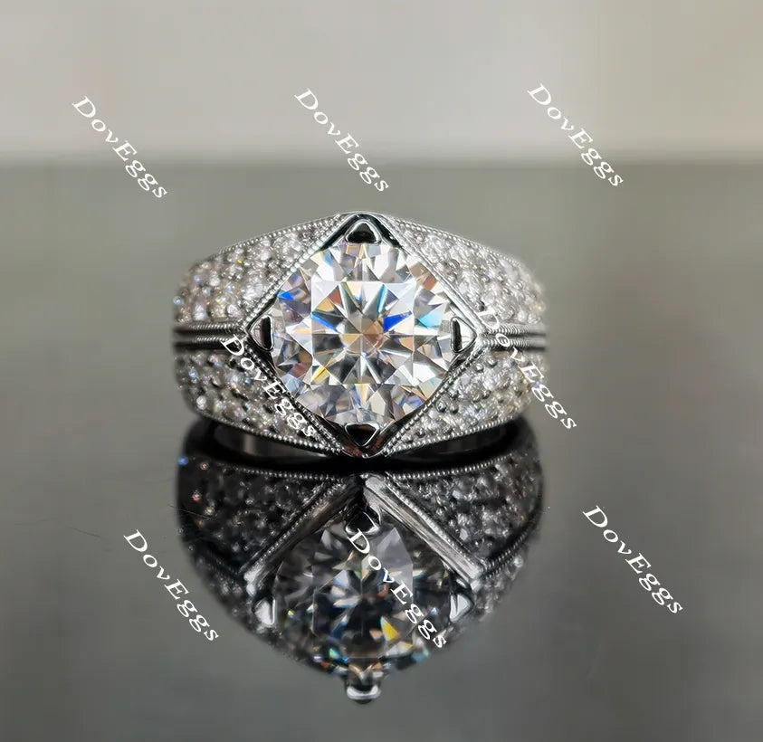 Doveggs round pave moissanite engagement ring