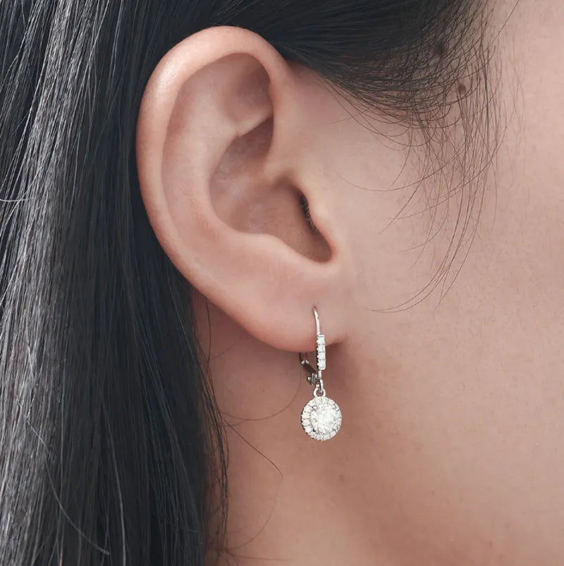 Doveggs halo round drop moissanite earring