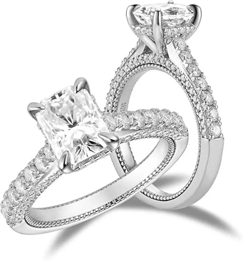 Doveggs 2ct radiant sterling silver hidden halo moissanite ring Band Width 2.6mm