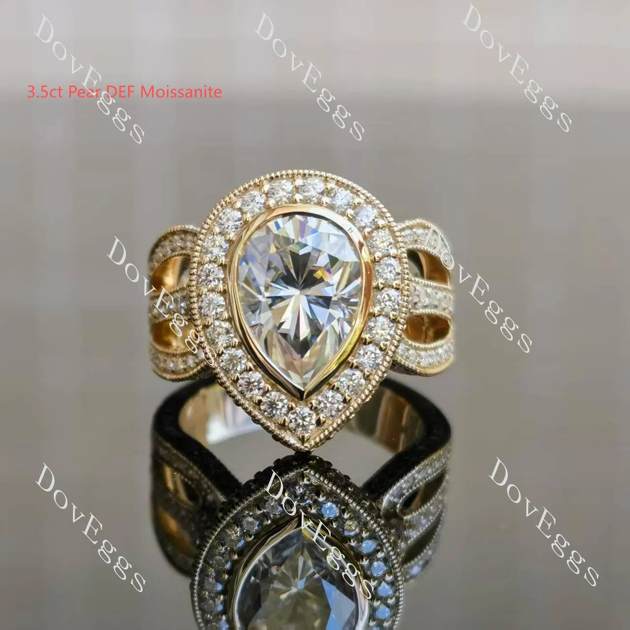 Doveggs round halo moissanite engagement ring for women