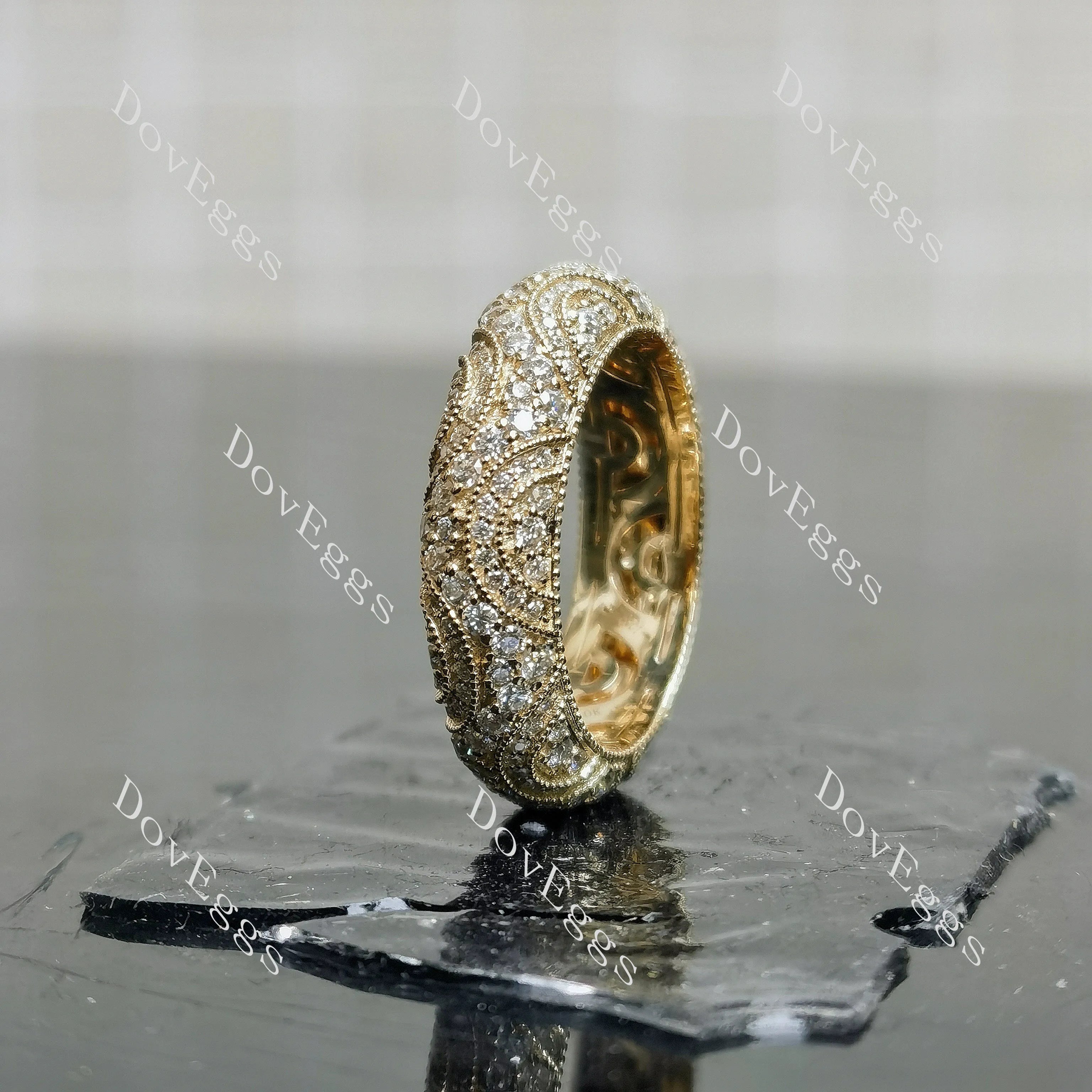 Doveggs vintage milgrain full eternity round moissanite/lab grown diamond wedding band-5.2mm band width