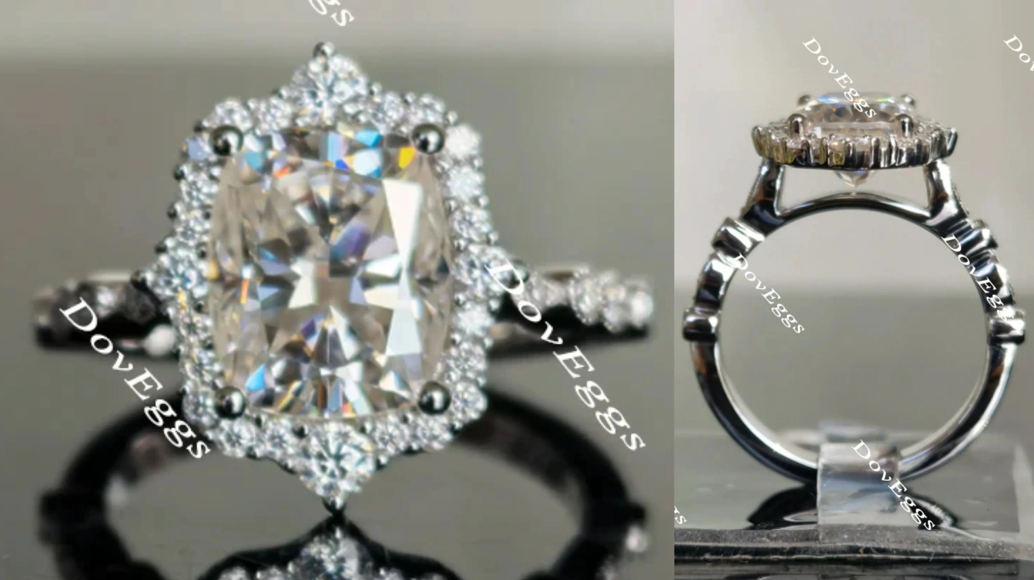 Doveggs cushion halo moissanite engagement ring