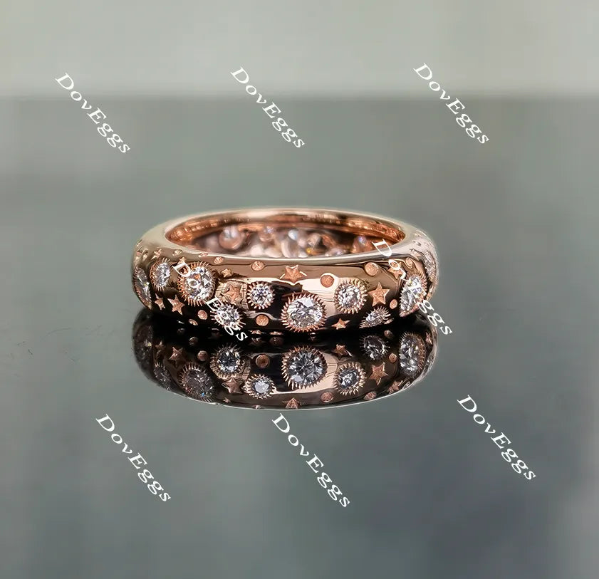 Doveggs art deco round full eternity moissanite/lab grown diamond wedding bands-5mm band width