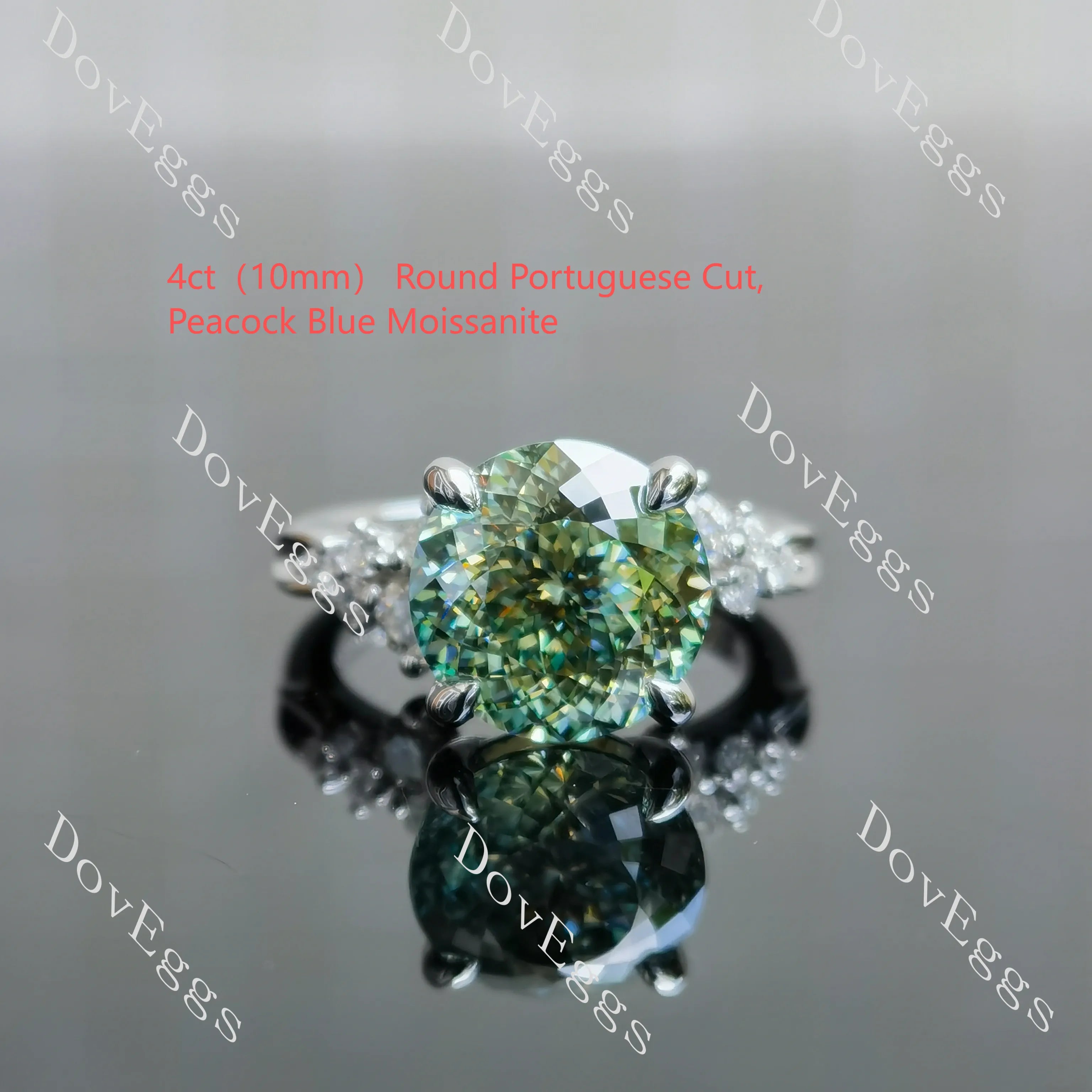 Oval side stone moissanite engagement ring| Doveggs