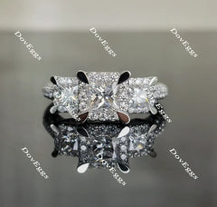 Doveggs princess three stones halo moissanite engagement ring