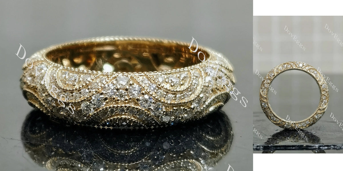Doveggs vintage milgrain full eternity round moissanite/lab grown diamond wedding band-5.2mm band width