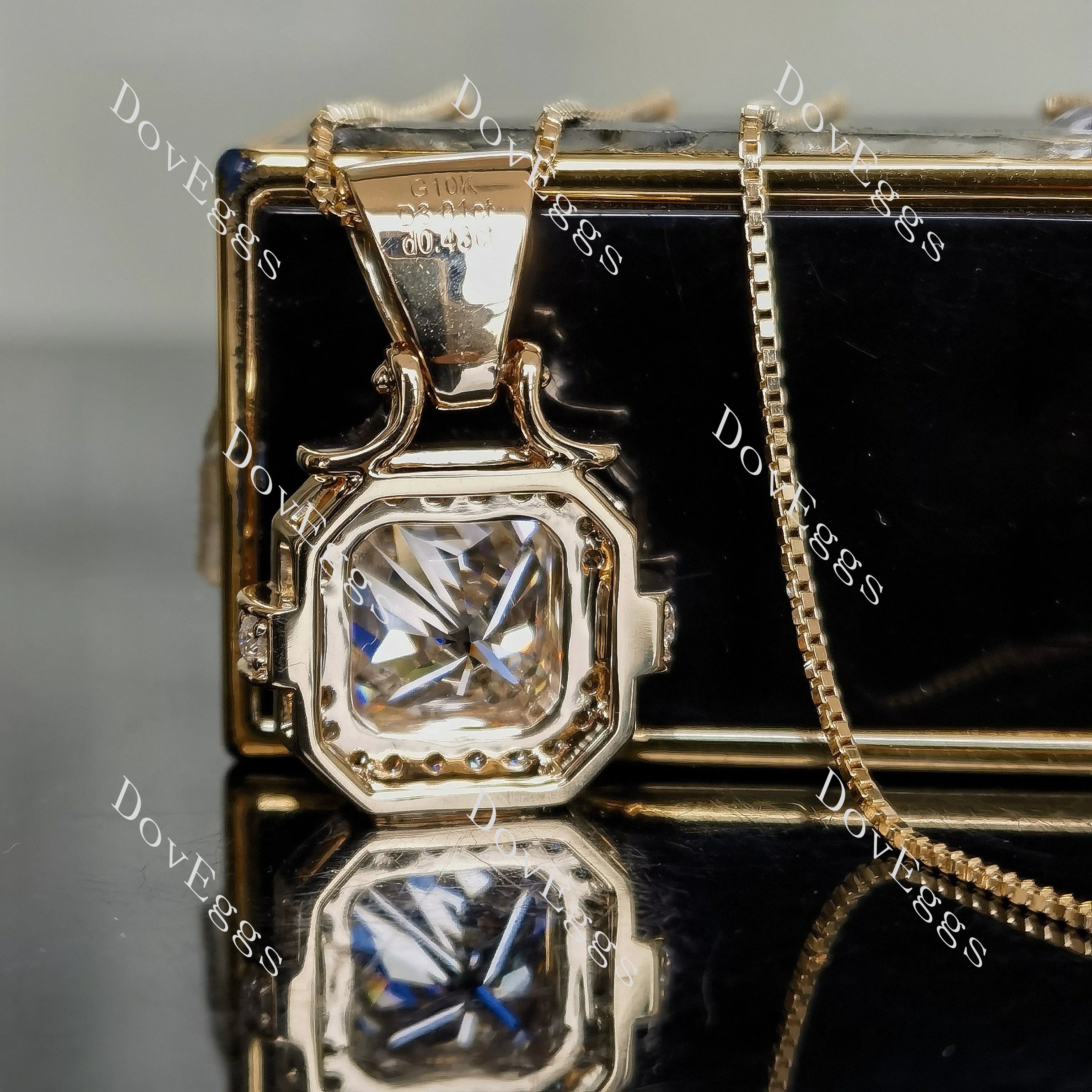 Asscher bezel channel set moissanite pandant necklace (pandant only)|Doveggs