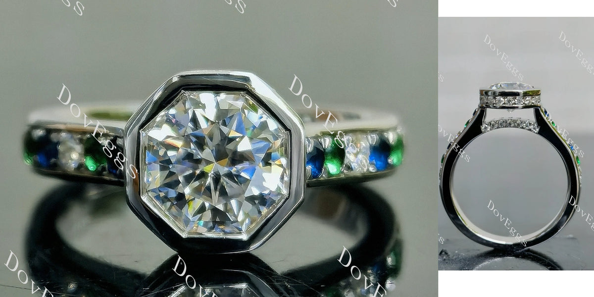 Doveggs octagon pave bezel moissanite engagement ring