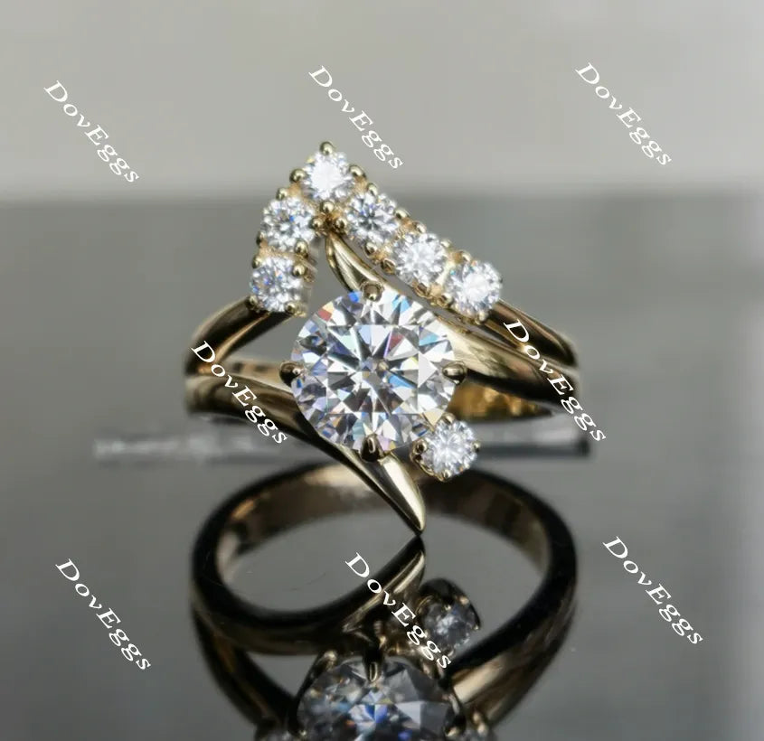 Doveggs round curved band art deco moissanite engagement ring
