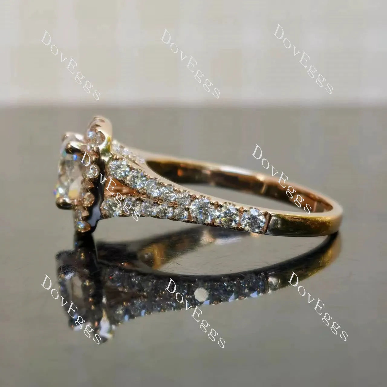 Doveggs cushion halo half eternity moissanite engagement ring