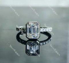 DovEggs emerald bezel half eternity pave moissanite engagement ring