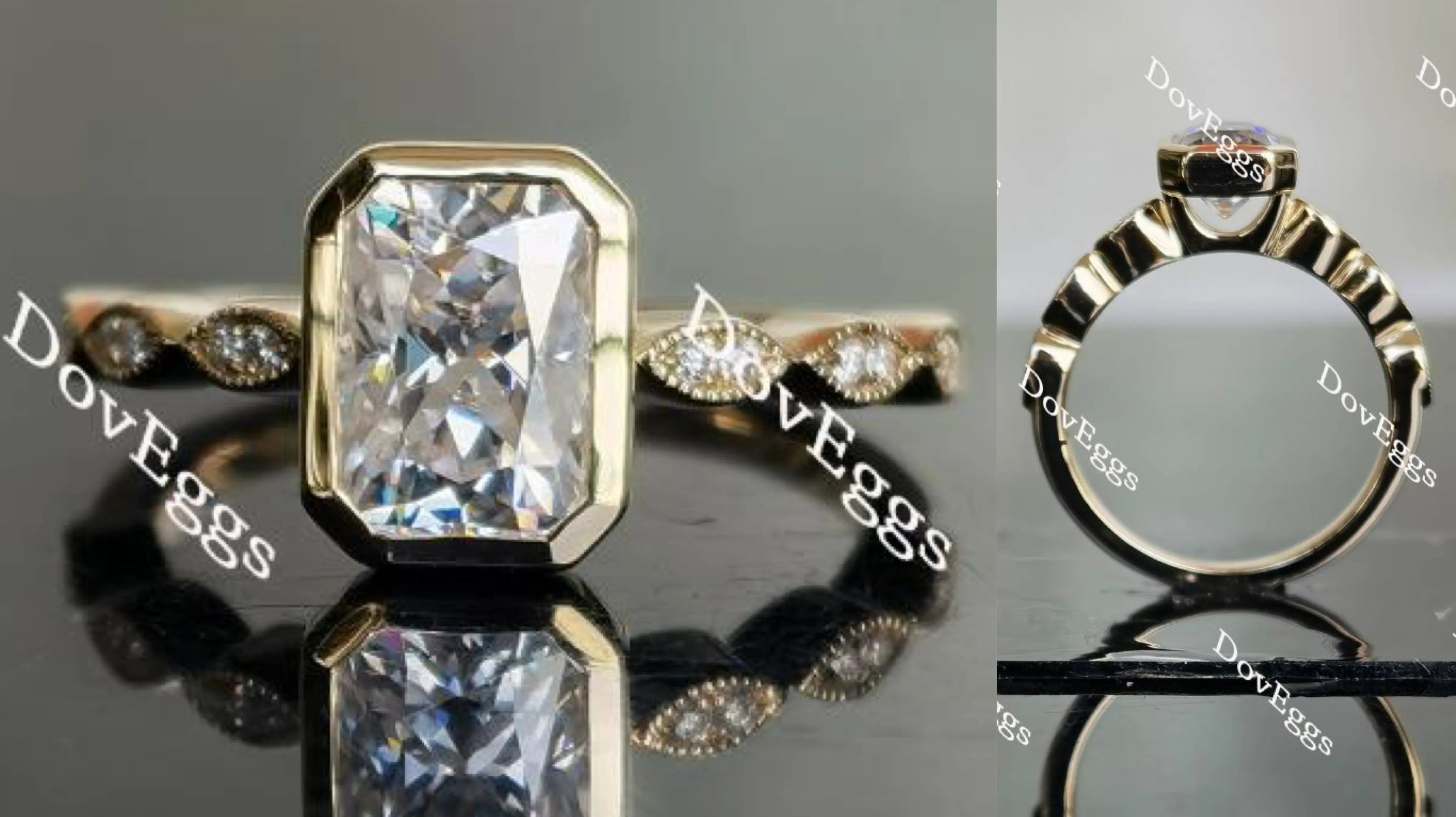 Doveggs radiant bezel art deco moissanite engagement ring