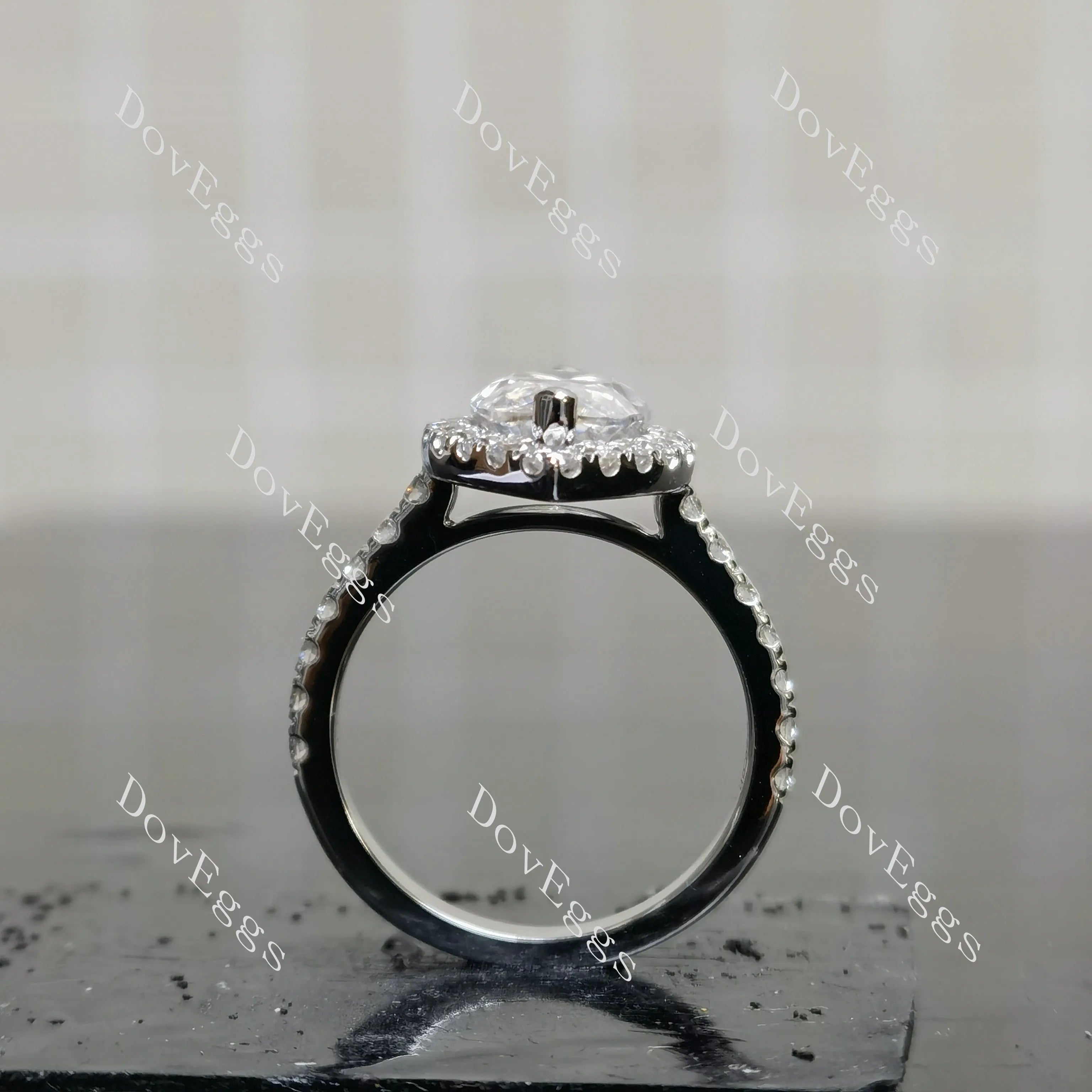 Doveggs Marquise Modified H&A cut halo pave moissanite engagement ring
