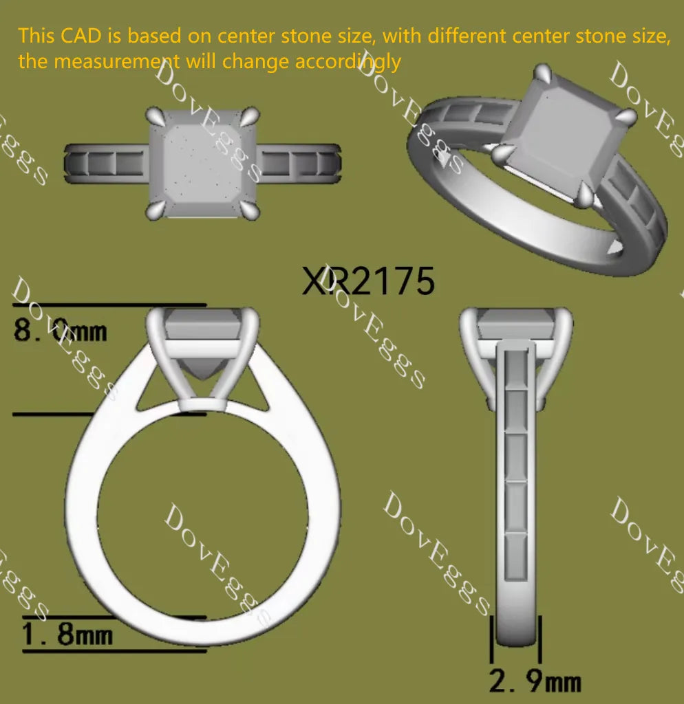 Asscher channel pave moissanite engagement ring| DovEggs