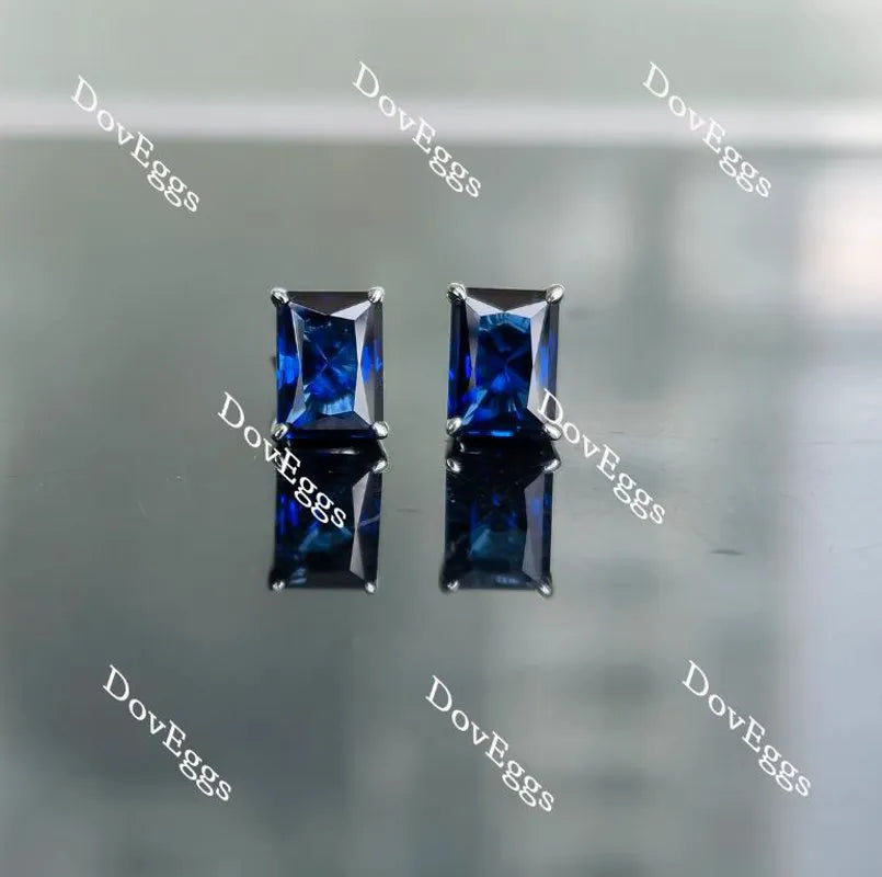 Doveggs solitaire radiant intense royal blue sapphire stud earrings for women
