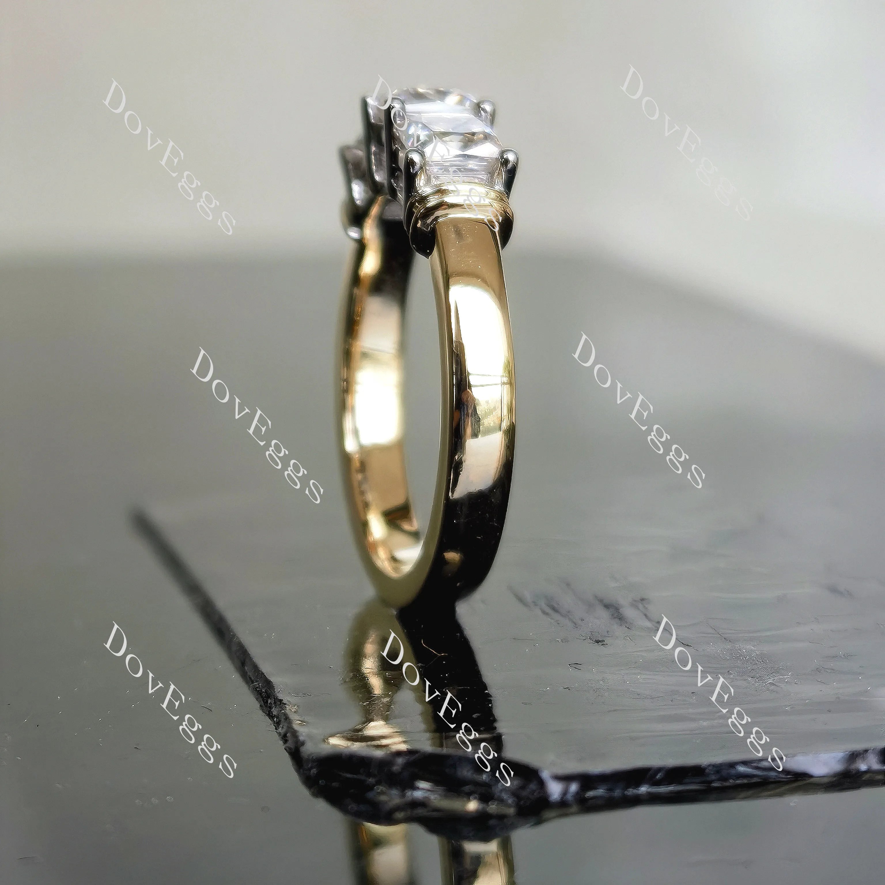 Doveggs three stones princess moissanite ring/moissanite wedding band-2.8mm band width