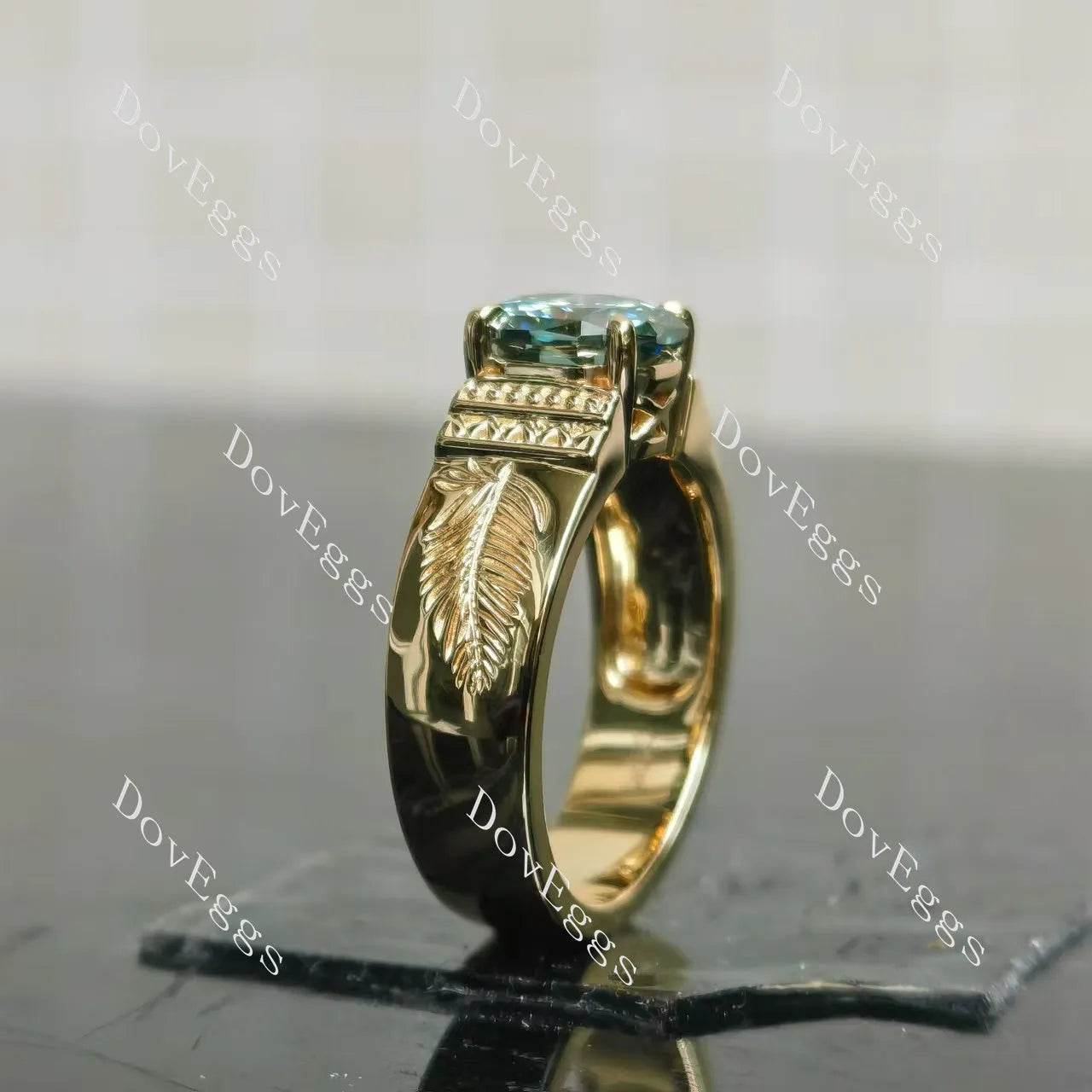 Octagon solitaire carving colored moissanite engagement ring| DovEggs
